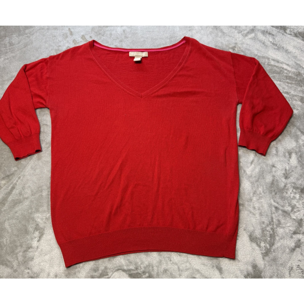 Banana Republic Womens V-Neck Sweater M Red Pullover Silk Blend Soft Lightweight